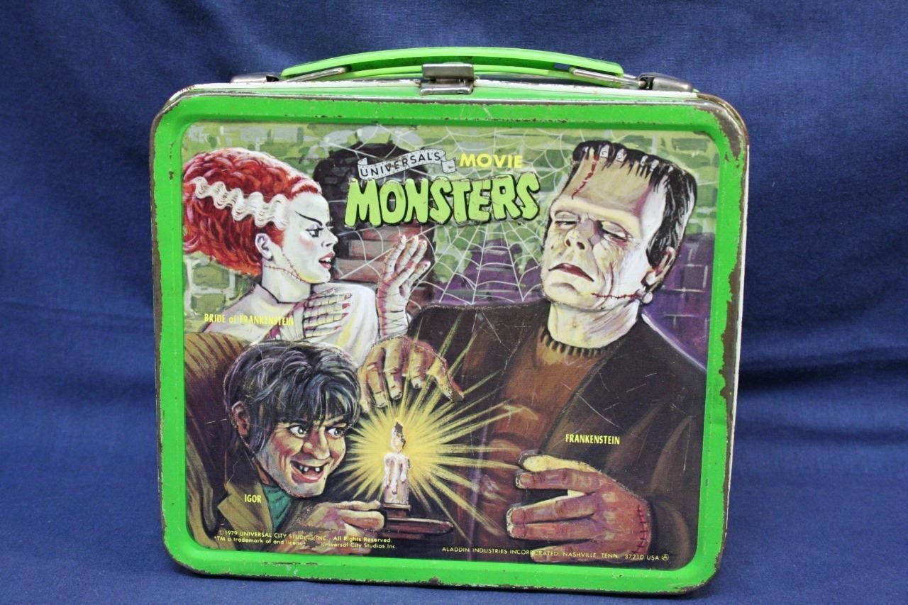 A Universal-licensed Aladdin lunchbox depicting Igor with Frankenstein and The Bride of Frankenstein.